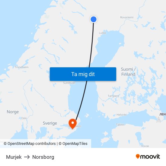 Murjek to Norsborg map