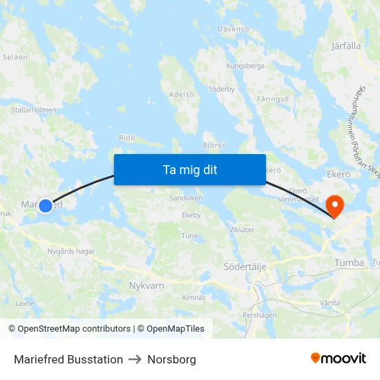 Mariefred Busstation to Norsborg map