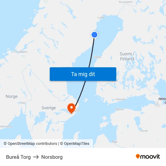 Bureå Torg to Norsborg map
