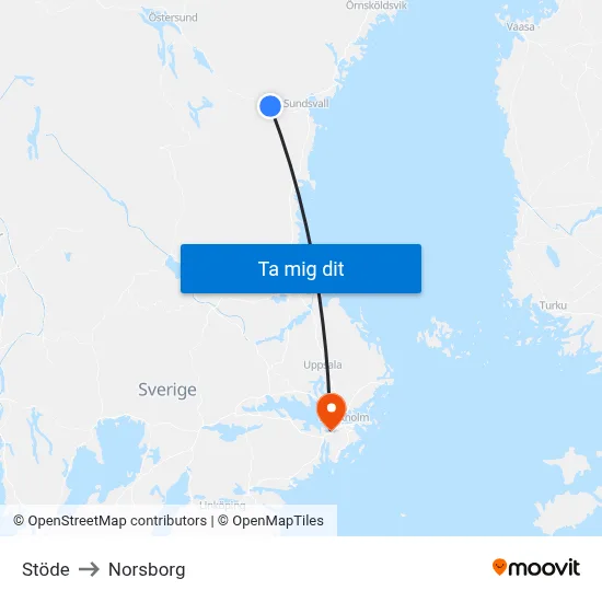Stöde to Norsborg map