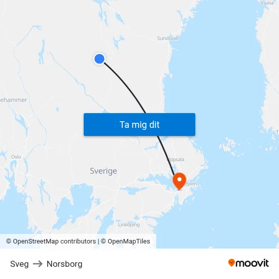 Sveg to Norsborg map