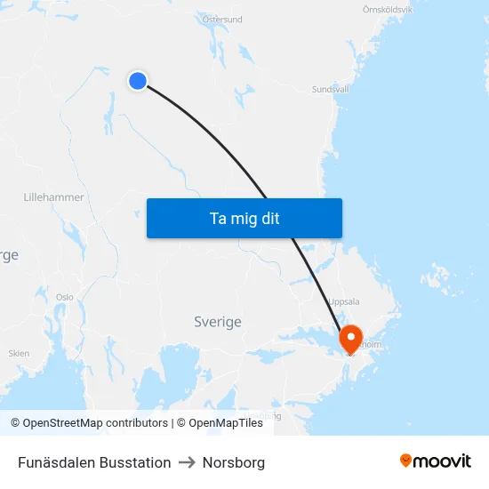 Funäsdalen Busstation to Norsborg map