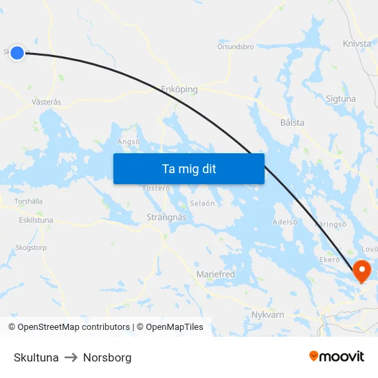 Skultuna to Norsborg map