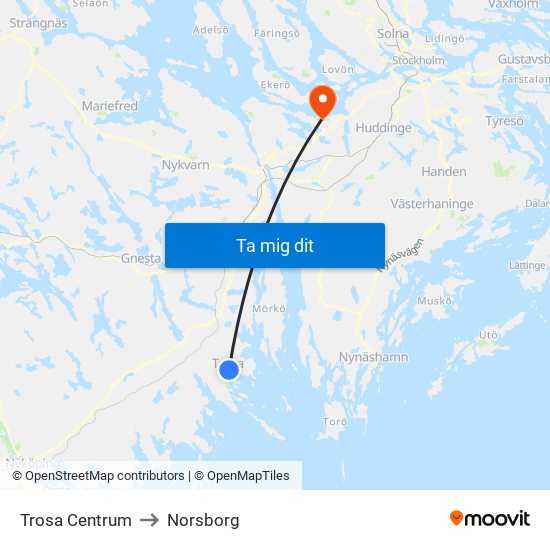 Trosa Centrum to Norsborg map