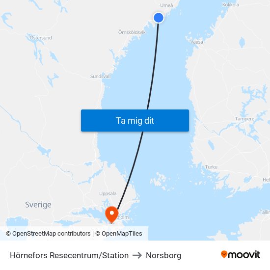 Hörnefors Resecentrum/Station to Norsborg map