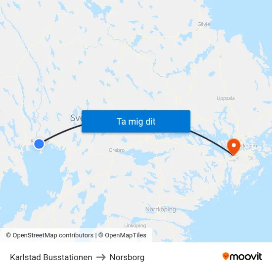 Karlstad Busstationen to Norsborg map