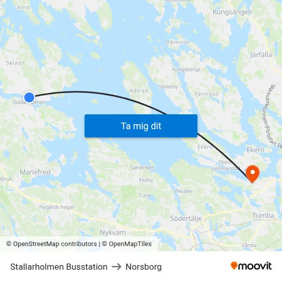 Stallarholmen Busstation to Norsborg map