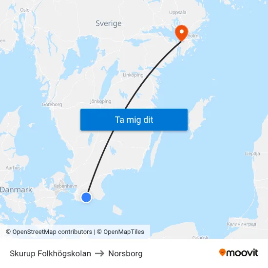 Skurup Folkhögskolan to Norsborg map