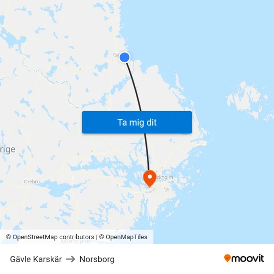 Gävle Karskär to Norsborg map