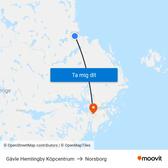 Gävle Hemlingby Köpcentrum to Norsborg map