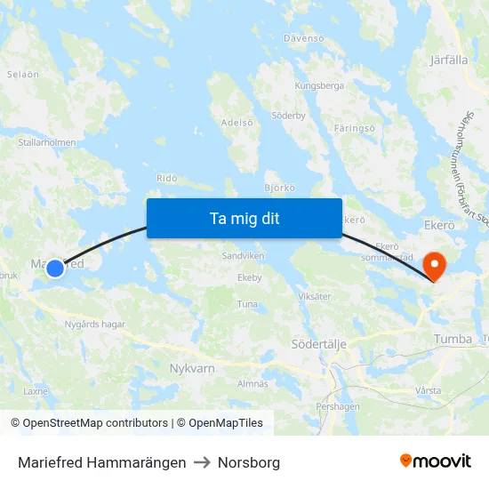 Mariefred Hammarängen to Norsborg map