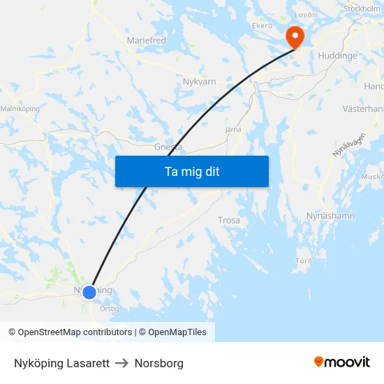 Nyköping Lasarett to Norsborg map