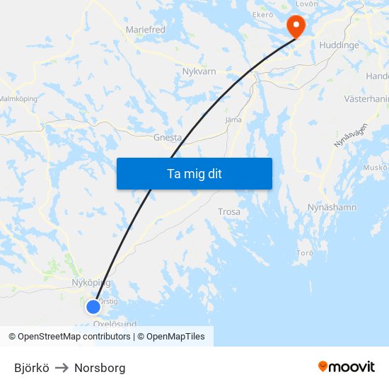 Björkö to Norsborg map