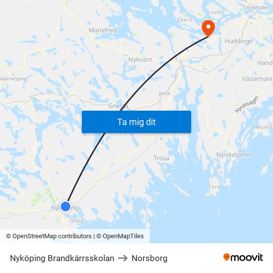 Nyköping Brandkärrsskolan to Norsborg map