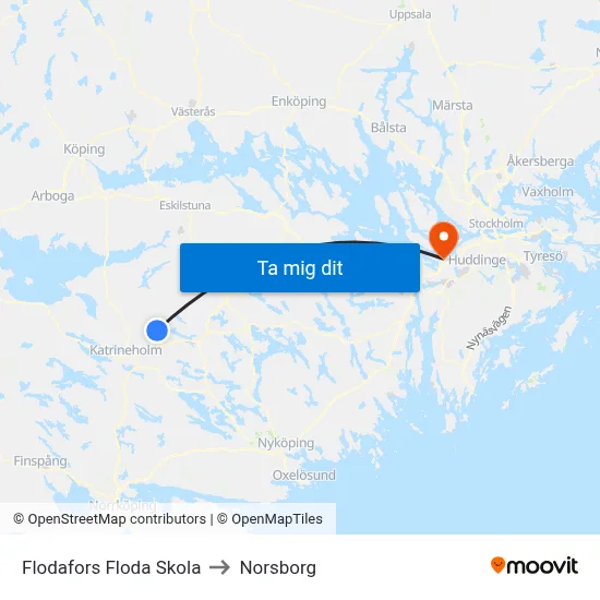 Flodafors Floda Skola to Norsborg map