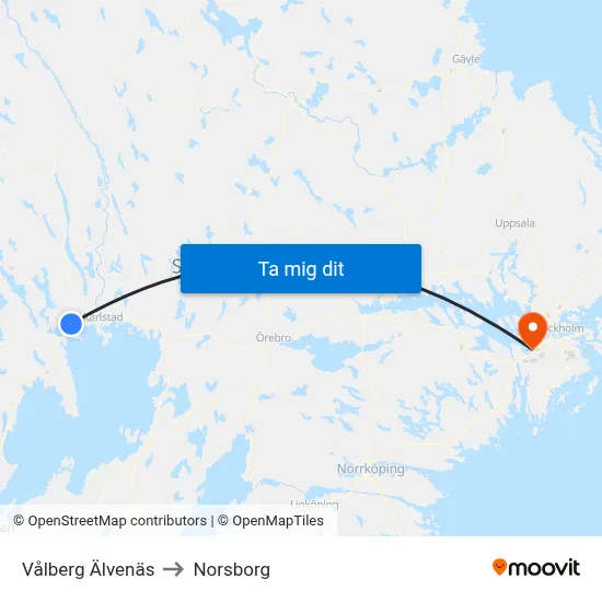 Vålberg Älvenäs to Norsborg map