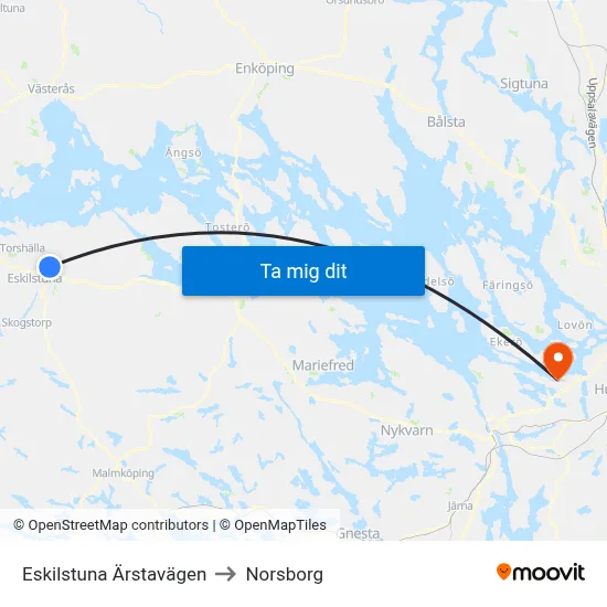 Eskilstuna Ärstavägen to Norsborg map