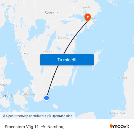 Smedstorp Väg 11 to Norsborg map