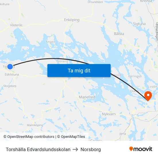 Torshälla Edvardslundsskolan to Norsborg map