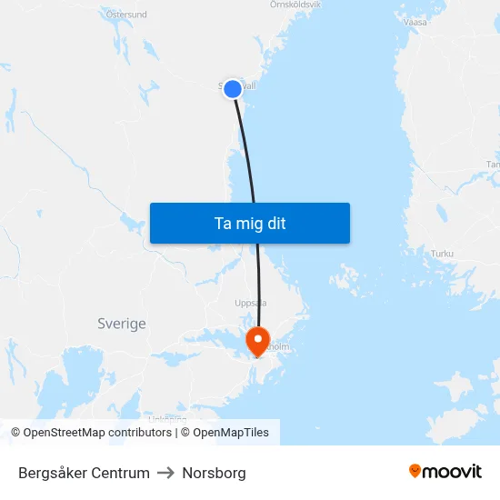 Bergsåker Centrum to Norsborg map
