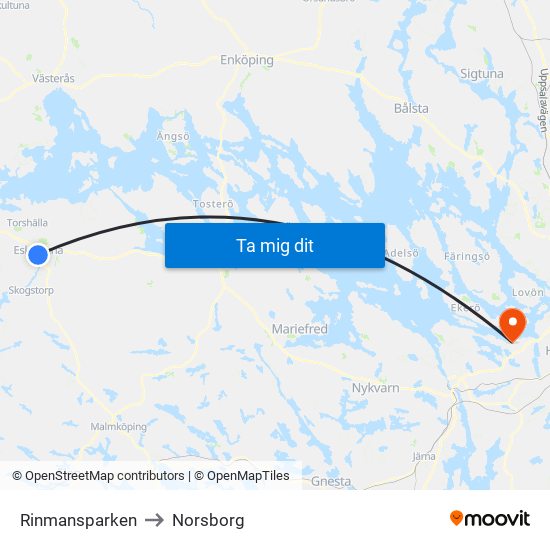 Rinmansparken to Norsborg map