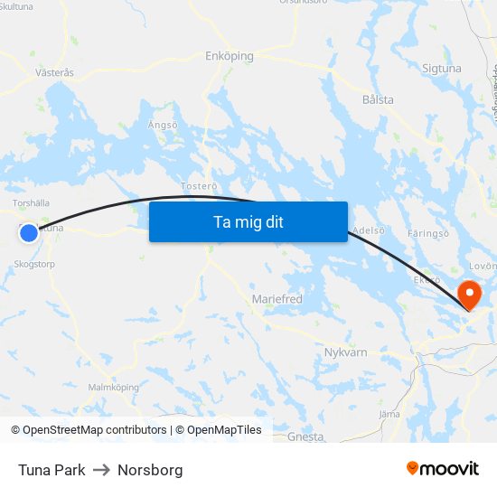 Tuna Park to Norsborg map