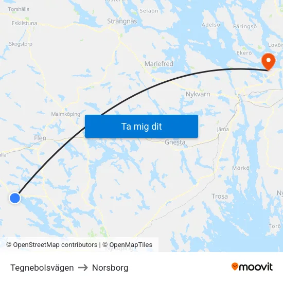 Tegnebolsvägen to Norsborg map
