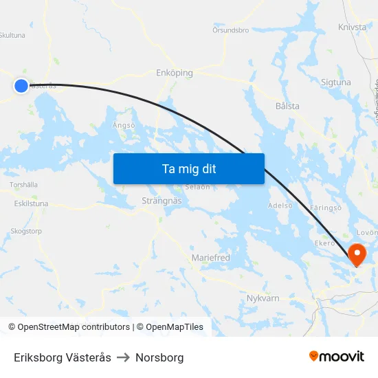 Eriksborg Västerås to Norsborg map