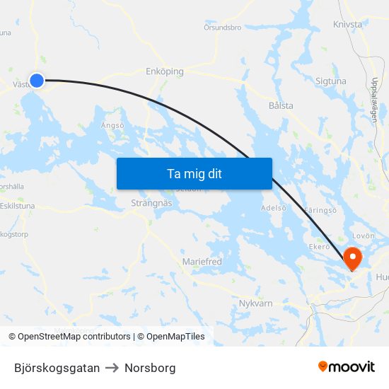 Björskogsgatan to Norsborg map