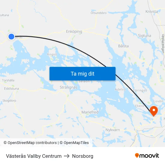 Västerås Vallby Centrum to Norsborg map