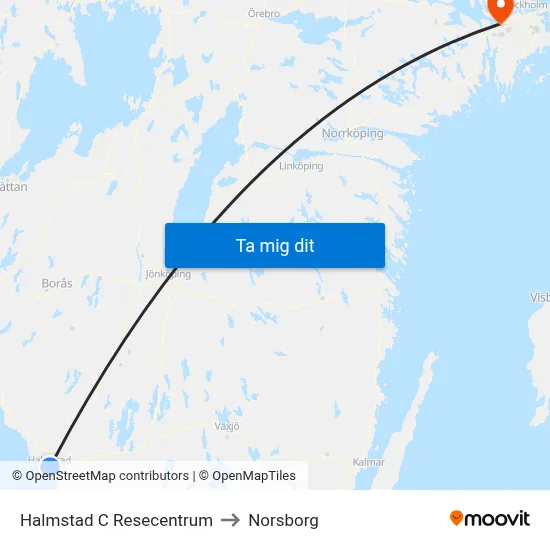 Halmstad C Resecentrum to Norsborg map
