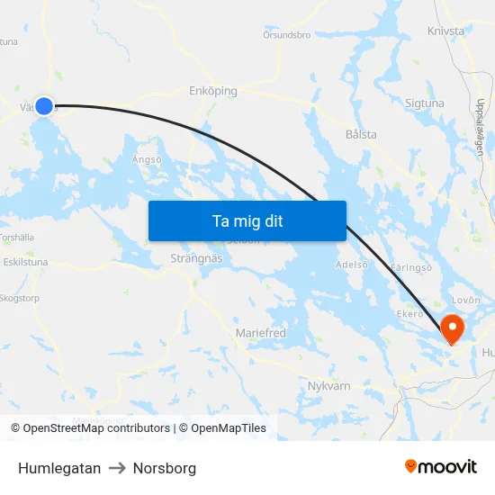Humlegatan to Norsborg map