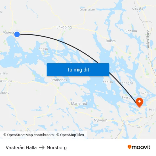 Västerås Hälla to Norsborg map