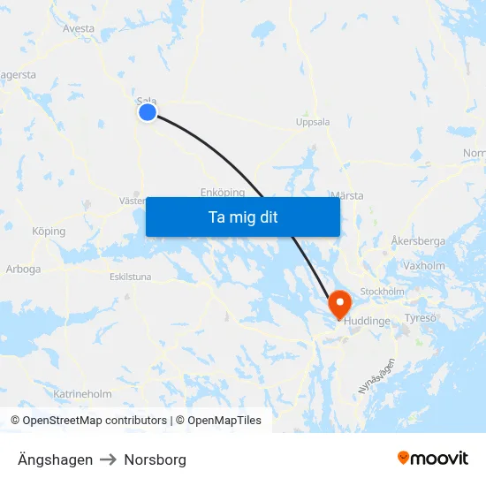 Ängshagen to Norsborg map