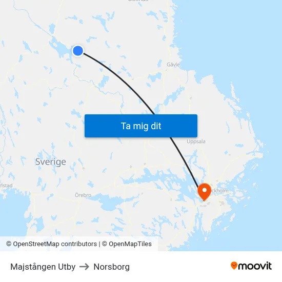 Majstången Utby to Norsborg map