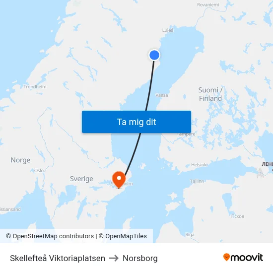 Skellefteå Viktoriaplatsen to Norsborg map
