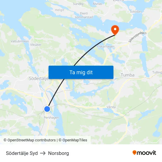 Södertälje Syd to Norsborg map