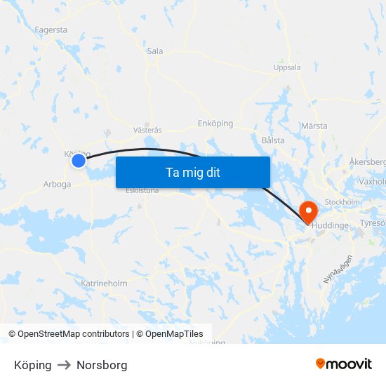 Köping to Norsborg map