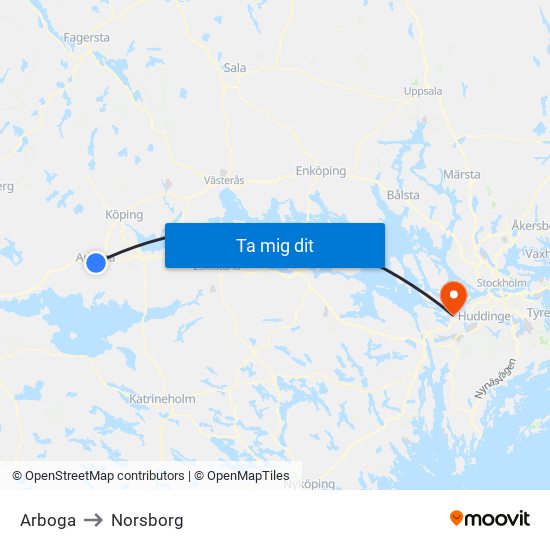 Arboga to Norsborg map