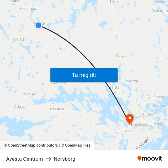 Avesta Centrum to Norsborg map