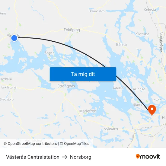 Västerås Centralstation to Norsborg map