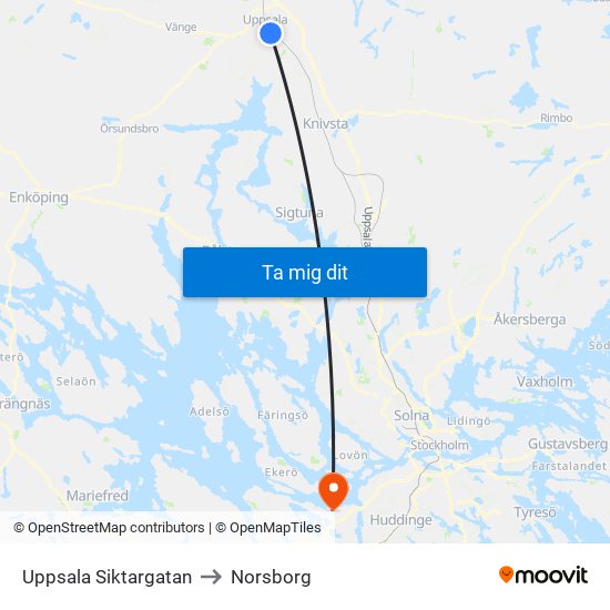 Uppsala Siktargatan to Norsborg map