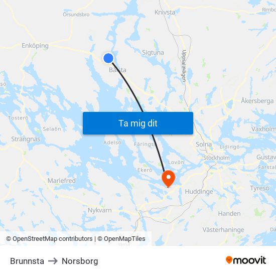 Brunnsta to Norsborg map