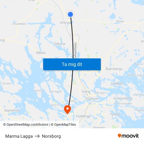 Marma Lagga to Norsborg map