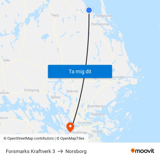 Forsmarks Kraftverk 3 to Norsborg map