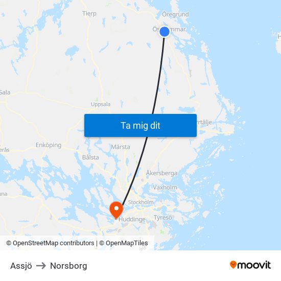 Assjö to Norsborg map