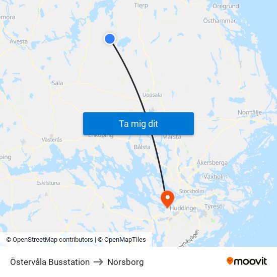 Östervåla Busstation to Norsborg map