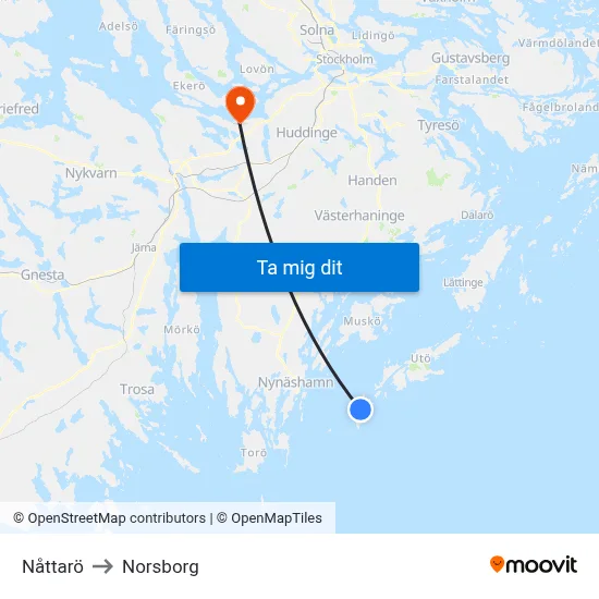 Nåttarö to Norsborg map