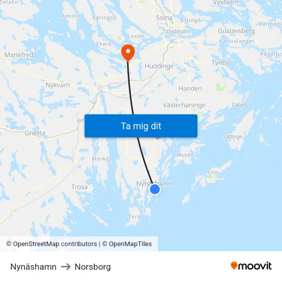 Nynäshamn to Norsborg map
