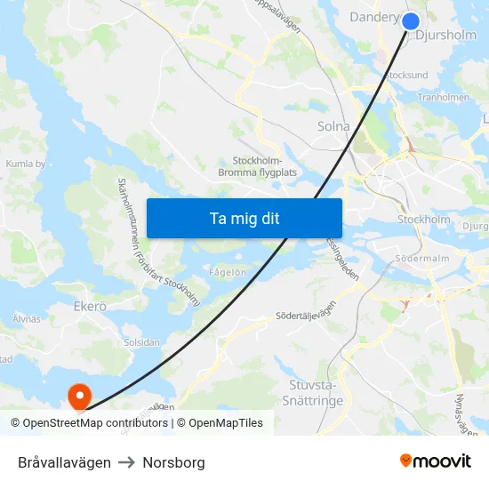 Bråvallavägen to Norsborg map